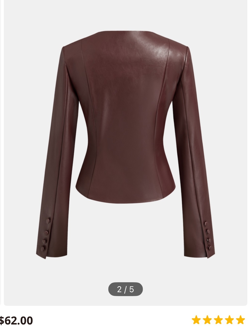 Commense Burgundy Faux Leather Blazer with Frog Closures - Picture 4 of 8